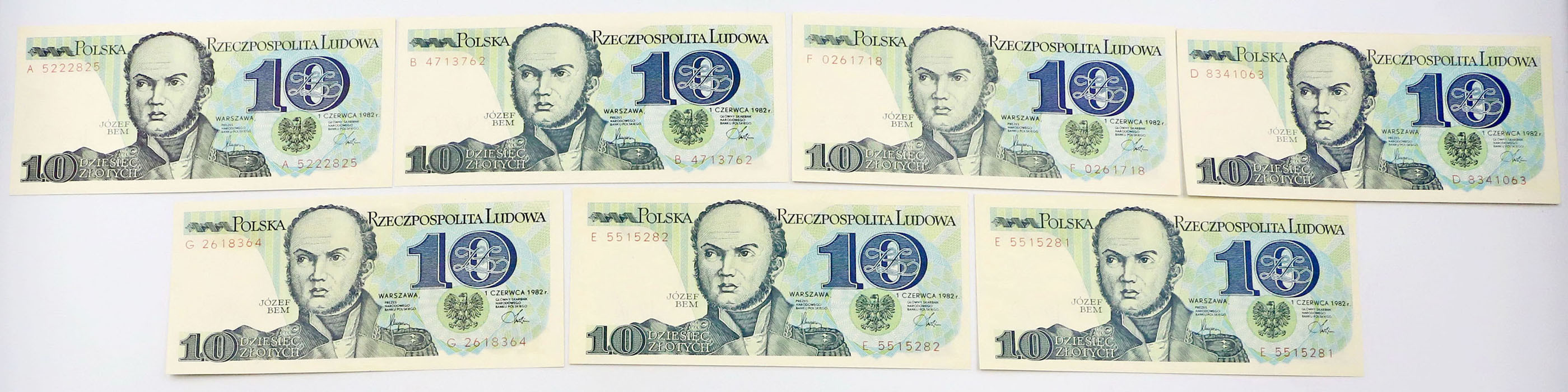 10 złotych 1982, zestaw 7 sztuk